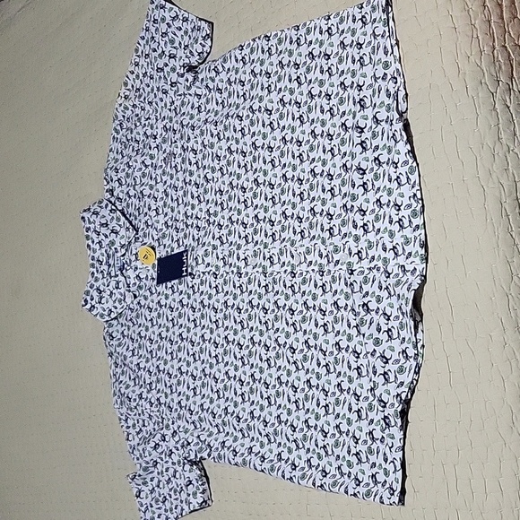 Nwt HUK Performance Fishing Gear White and Blue Crab Patterned Shirt Size XL